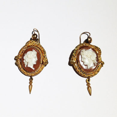 Early Victorian Cameo Pinch Back Earrings