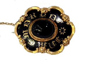 Antique "In Memory Of" Black Enamel Mourning Brooch