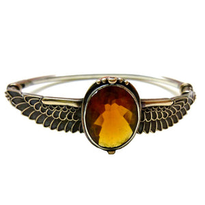 Antique Sterling Silver Citrine Winged Bangle
