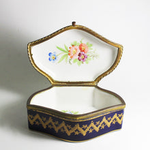 Vintage French Porcelain Brass Lined Jewellery Box