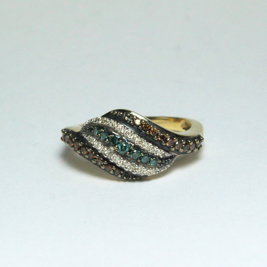 9ct Yellow Gold Blue, Congac and White Diamond Dress Ring