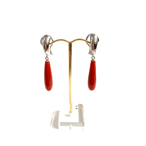 Sterling Silver Natural Momo Coral Drop Earrings