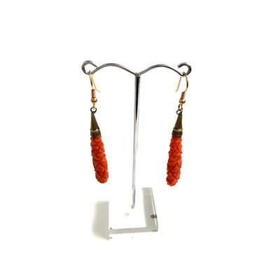 Momo Coral Antique Victorian Carved Drop Earrings