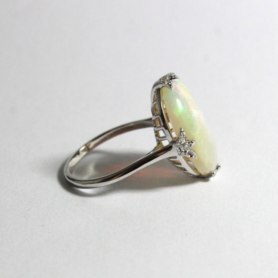Solid White Opal and Diamond Ring
