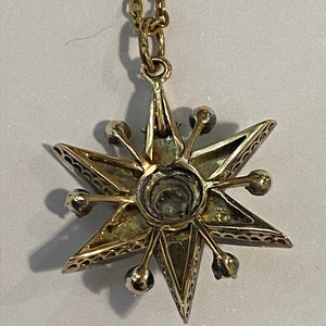 Antique 18ct White Gold Old Cut Diamond Starburst Pendant