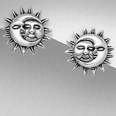 Sterling Silver Sun and Crescent Moon Stud Earrings