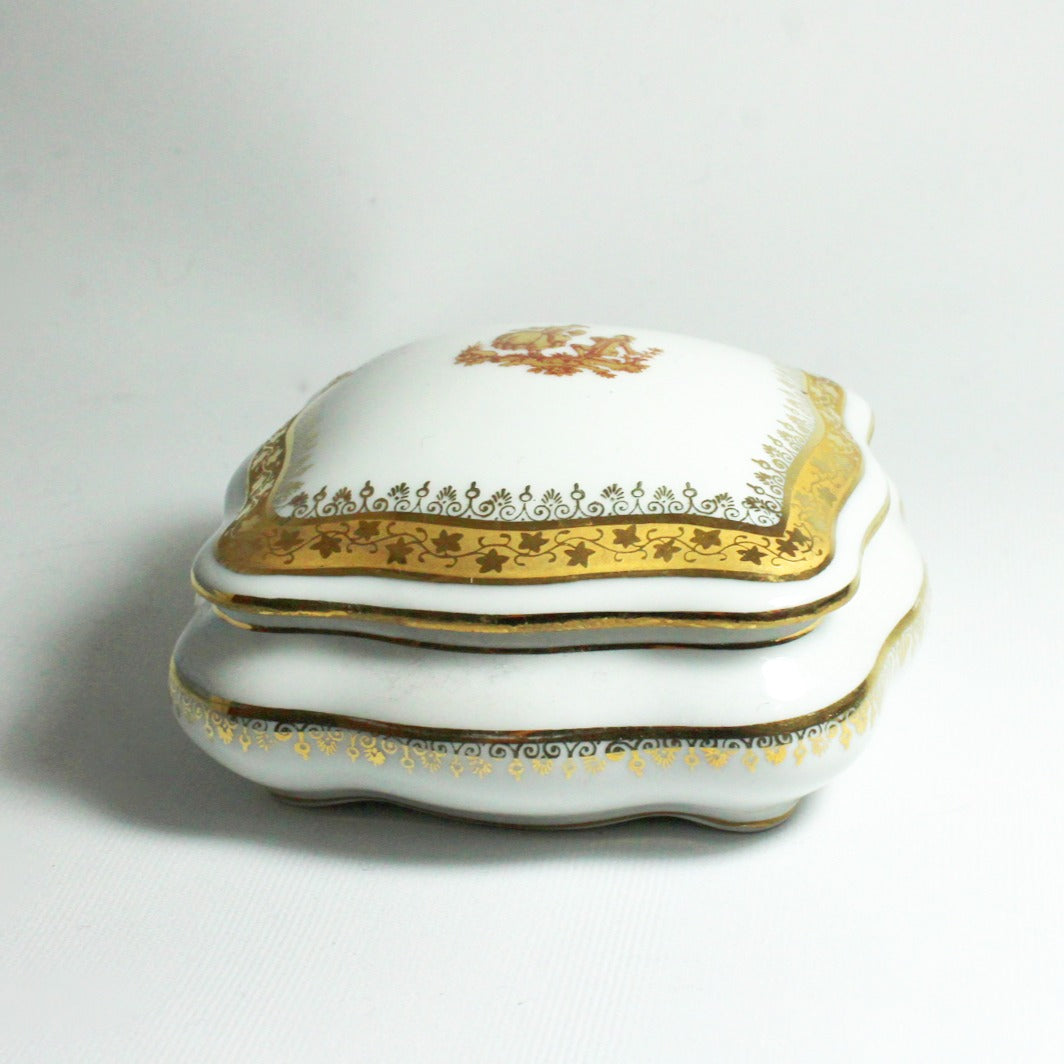 Vintage Limoge White and 22ct Gold Porcelain Jewellery Box