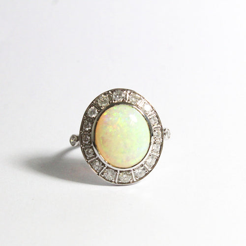 Solid White Opal and Diamond Dress Ring