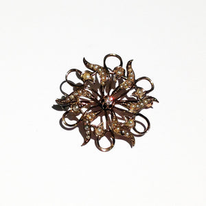 Edwardian c.1900 9ct Gold Brooch with Seed Pearls and Centre Diamond