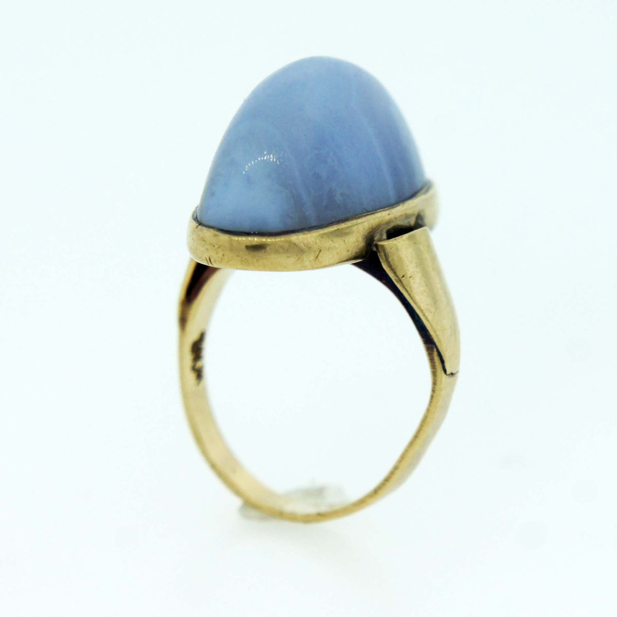 Antique 9ct Yellow Gold Banded Lavender Agate Ring