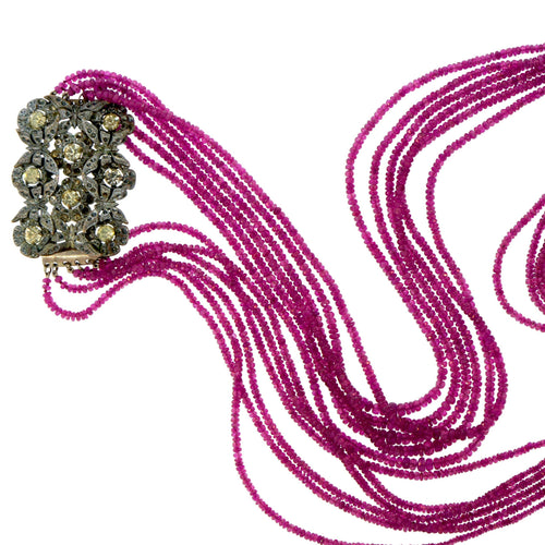 Vintage Pink Ruby 6-strand Necklace