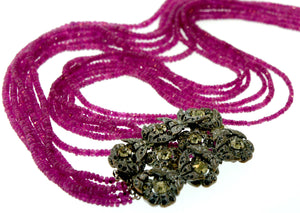 Vintage Pink Ruby 6-strand Necklace