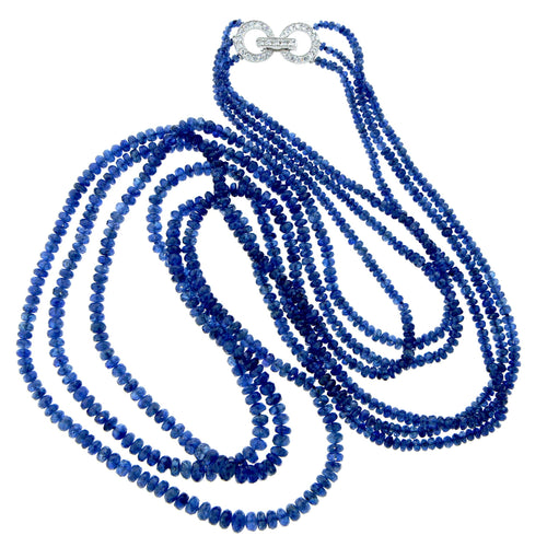 Blue Sapphire Graduated Multi-Strand Beaded Necklace