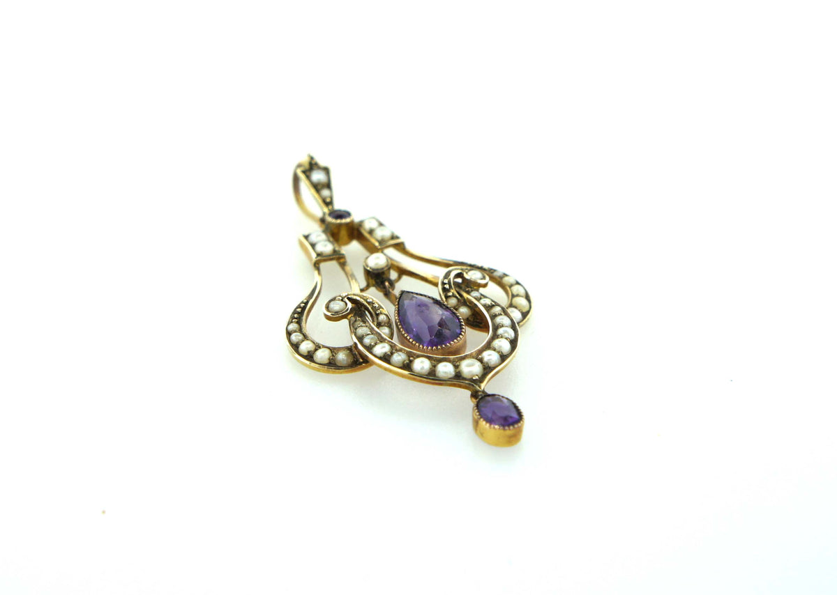 Edwardian Amethyst and Seed Pearl Pendant