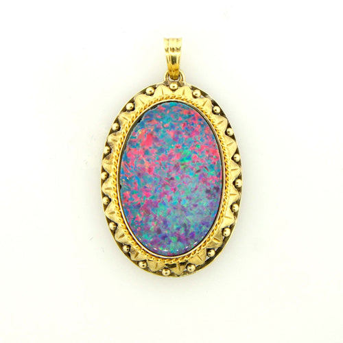 Large Edwardian Black Opal Doublet Gold Pendant