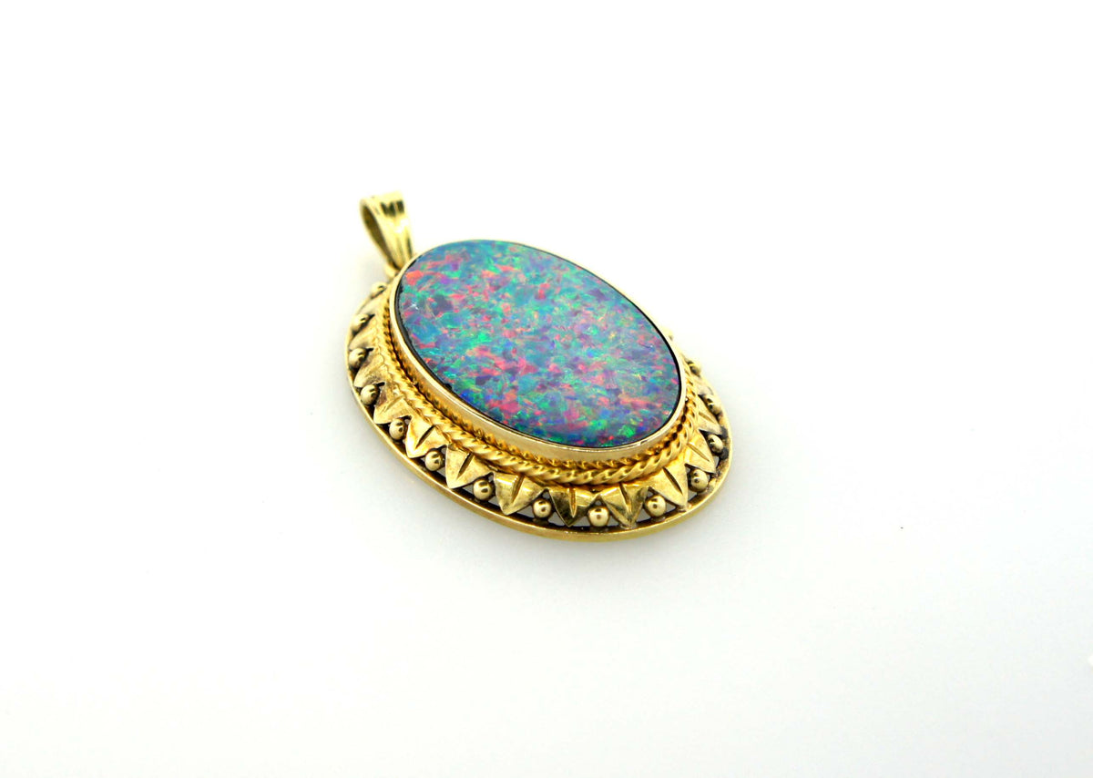 Large Edwardian Black Opal Doublet Gold Pendant