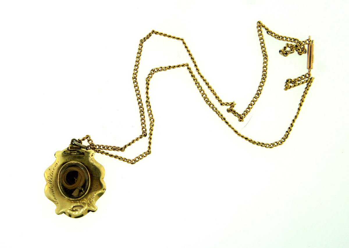 Victorian White Agate and Enamel Mourning Pendant