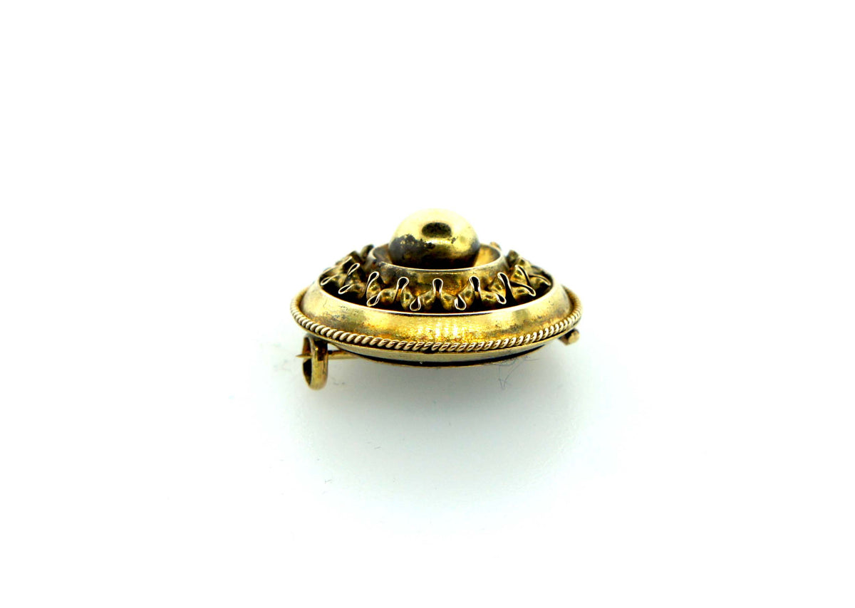 Victorian Mourning Round Gold Pin