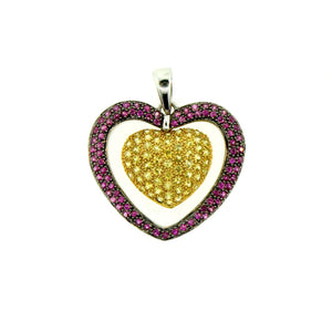 18ct White Gold Yellow Sapphire and Ruby Heart Pendant