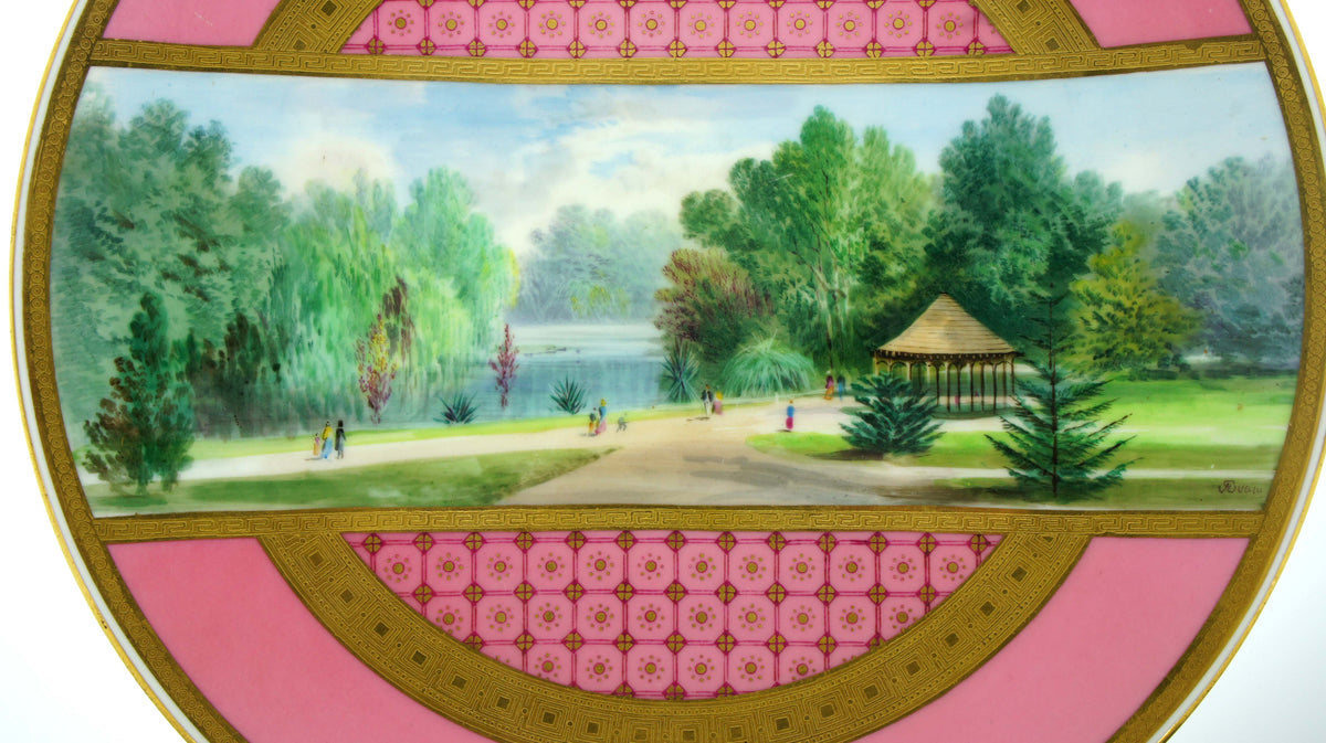 Early Minton Hand-painted Porcelain Plate "Botanic Gardens, Adelaide"