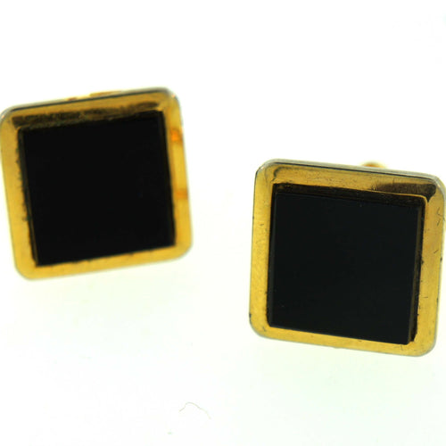 Vintage Black Onyx and Gold Square Costume Cufflinks