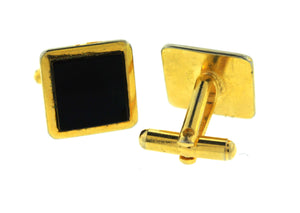 Vintage Black Onyx and Gold Square Costume Cufflinks