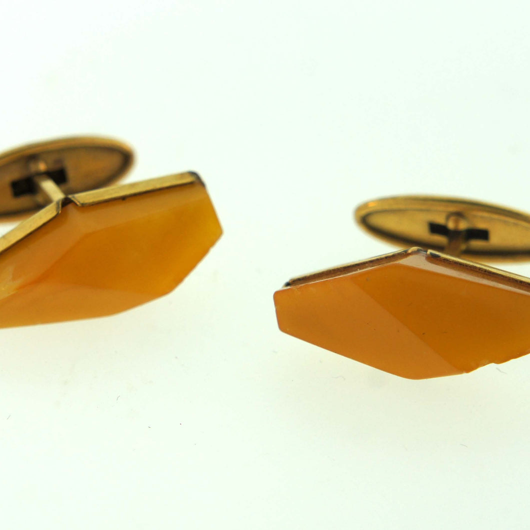 Vintage 18ct Yellow Gold Faceted Diamond Shaped Amber Cufflinks