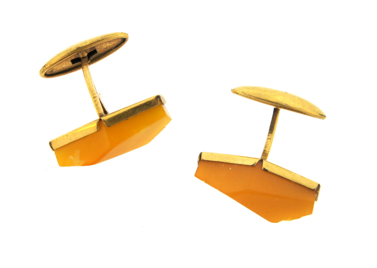 Vintage 18ct Yellow Gold Faceted Diamond Shaped Amber Cufflinks