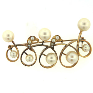 Antique 9ct Yellow Gold Cultured and Seed Pearl Brooch