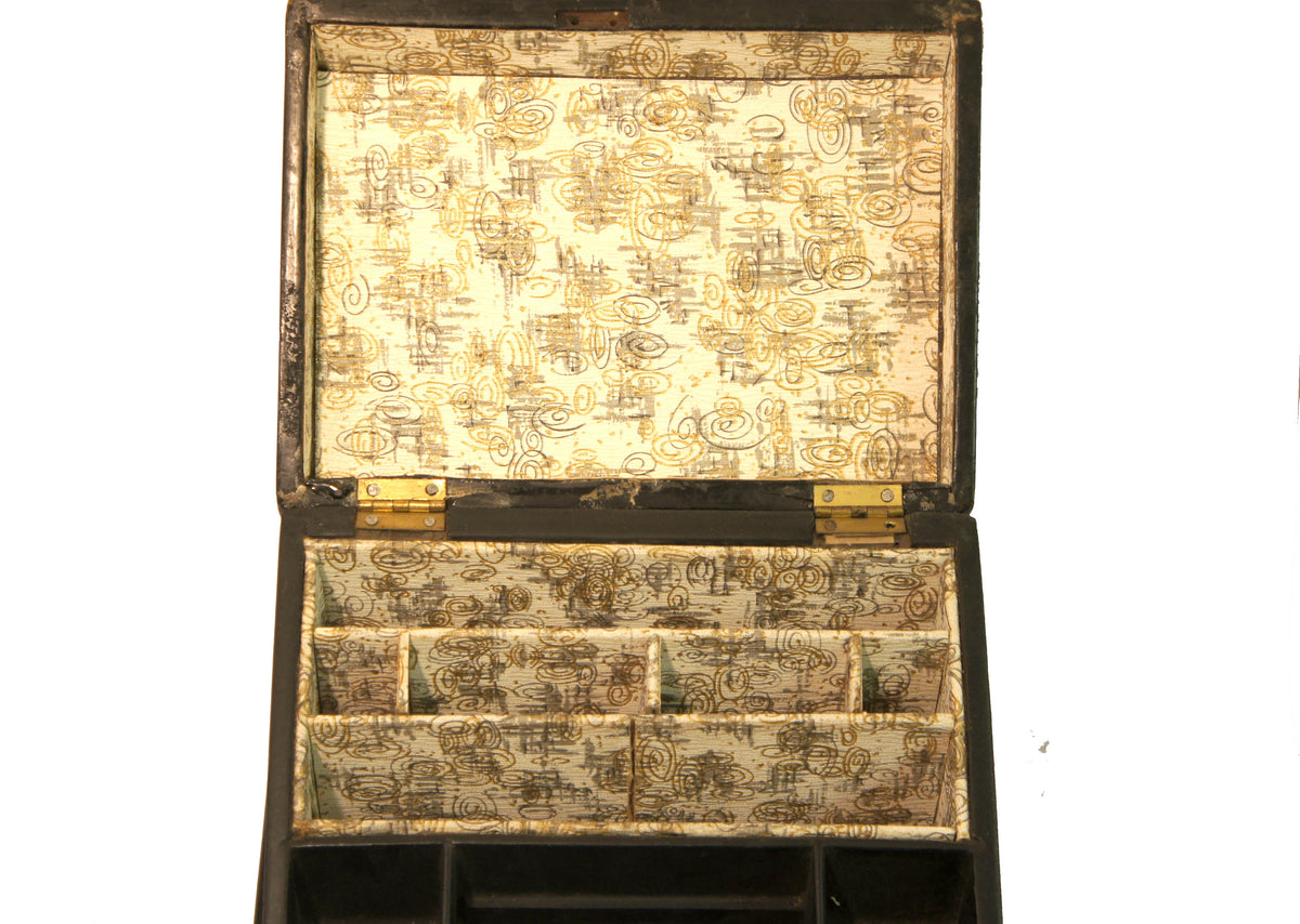 Antique Mother of Pearl Floral Inlay Wooden Stationary Box