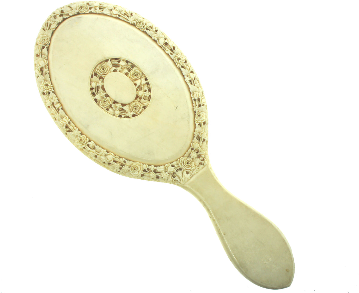 Vintage Ivory Carved Hand Mirror