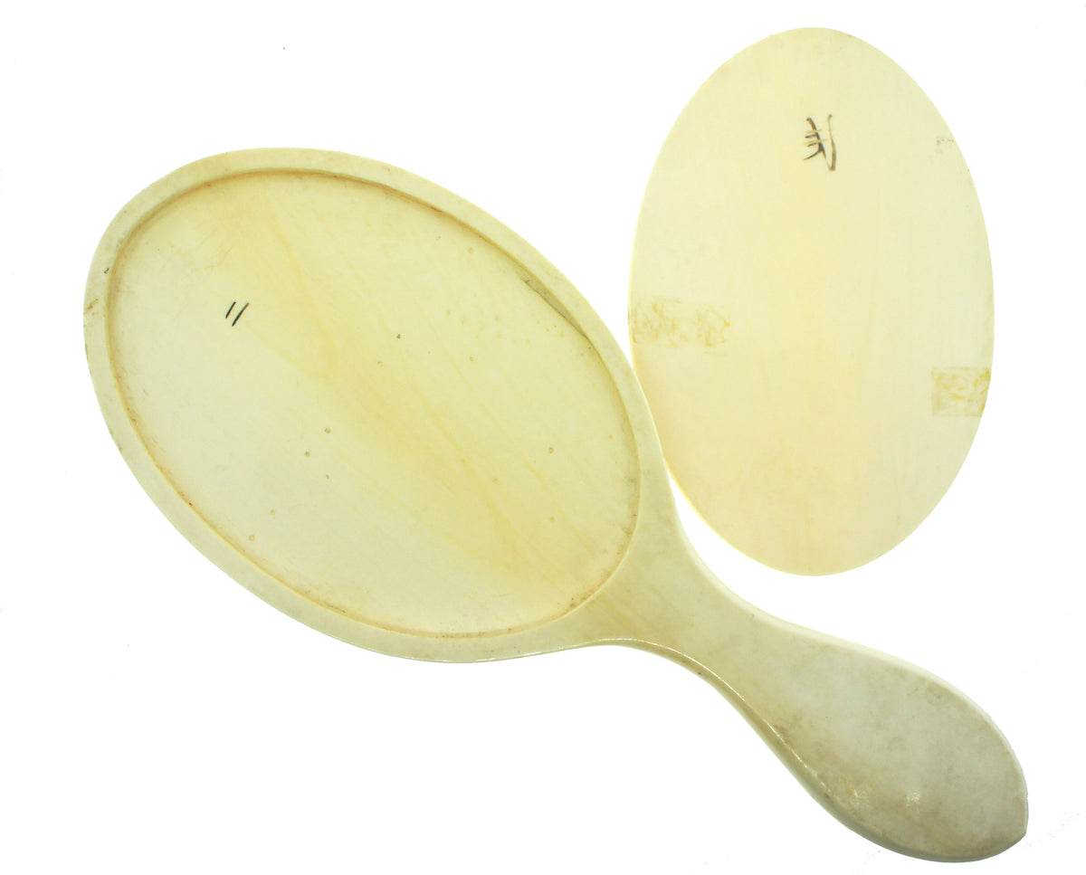 Vintage Ivory Carved Hand Mirror