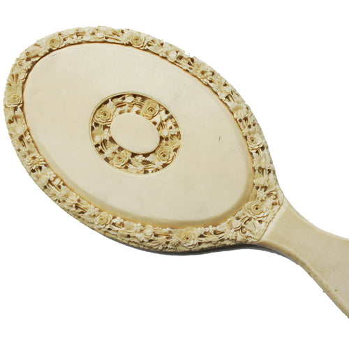 Vintage Ivory Carved Hand Mirror