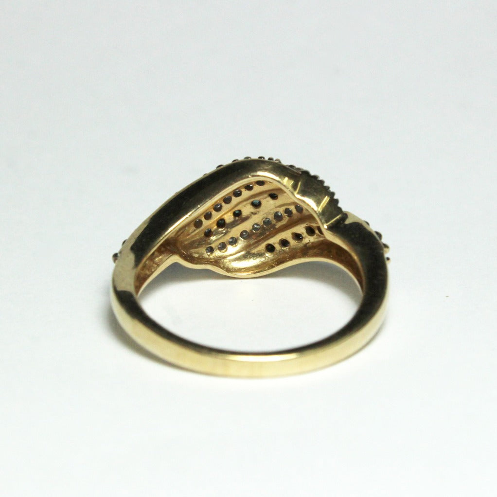 9ct Yellow Gold Blue, Congac and White Diamond Dress Ring