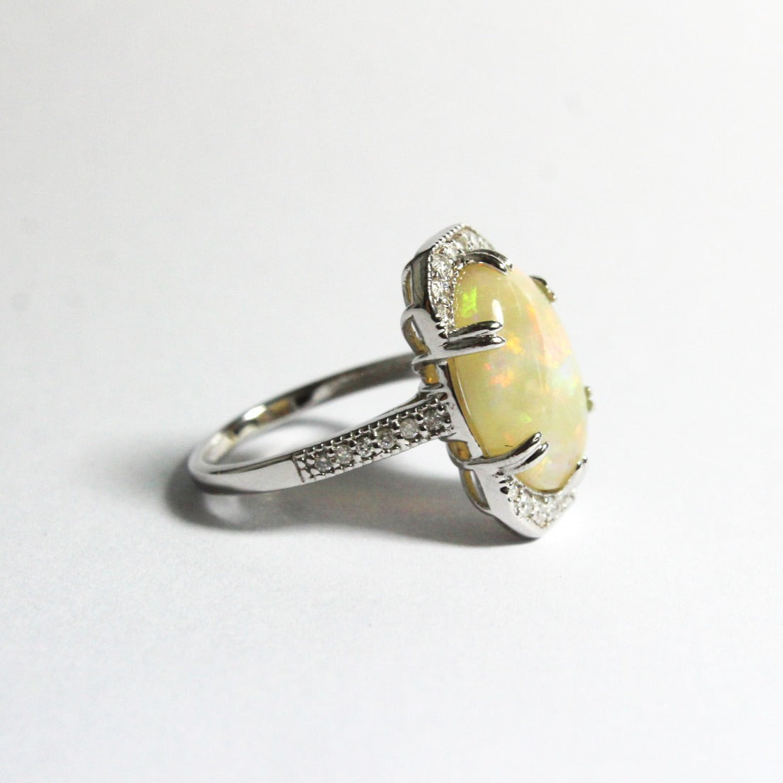 Solid White Opal and Diamond Dress Ring