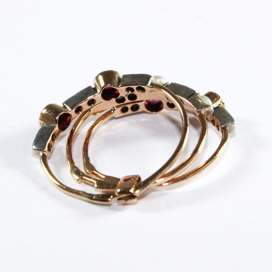 Antique Ruby, Diamond and Seed Pearl Ring