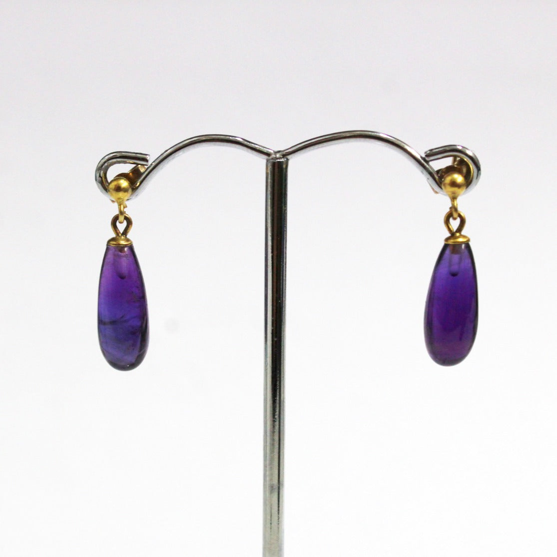 Vintage 9ct Yellow Gold Amethyst Stud Drop Earrings