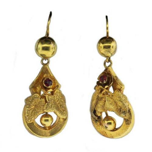 Antique Etruscan Revival Ruby Earrings