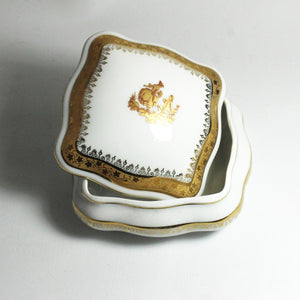 Vintage Limoge White and 22ct Gold Porcelain Jewellery Box