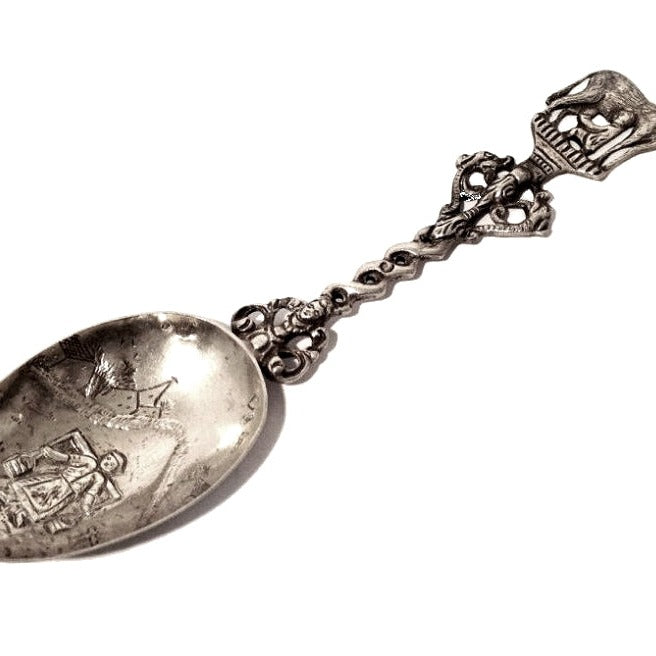 Silver Decorative Spoon with Farming Scene
