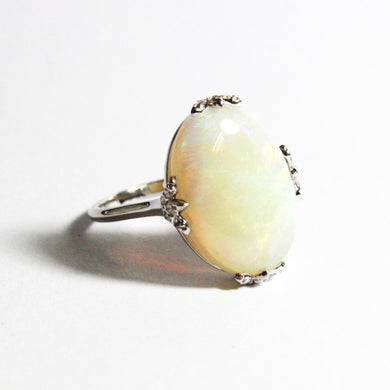Solid White Opal and Diamond Ring