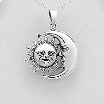 Sterling Silver Crescent Moon and Sun Pendant