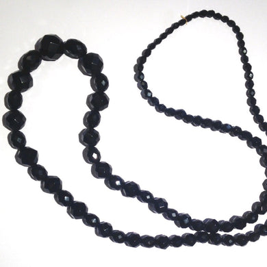 Victorian Whitby Jet Faceted Bead Matinee Length Necklace