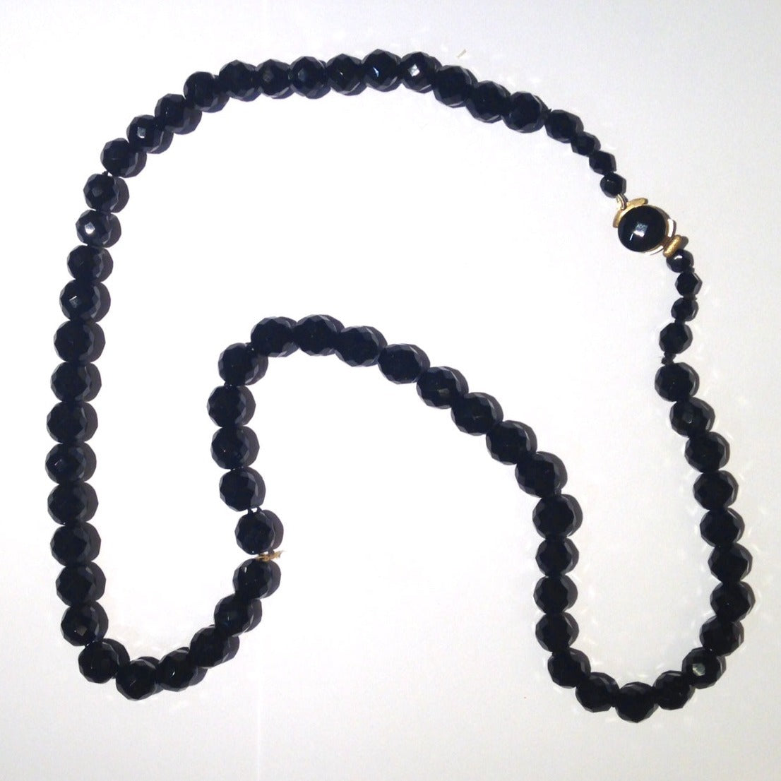 French Jet Crystal Faceted Bead Necklace with Clasp
