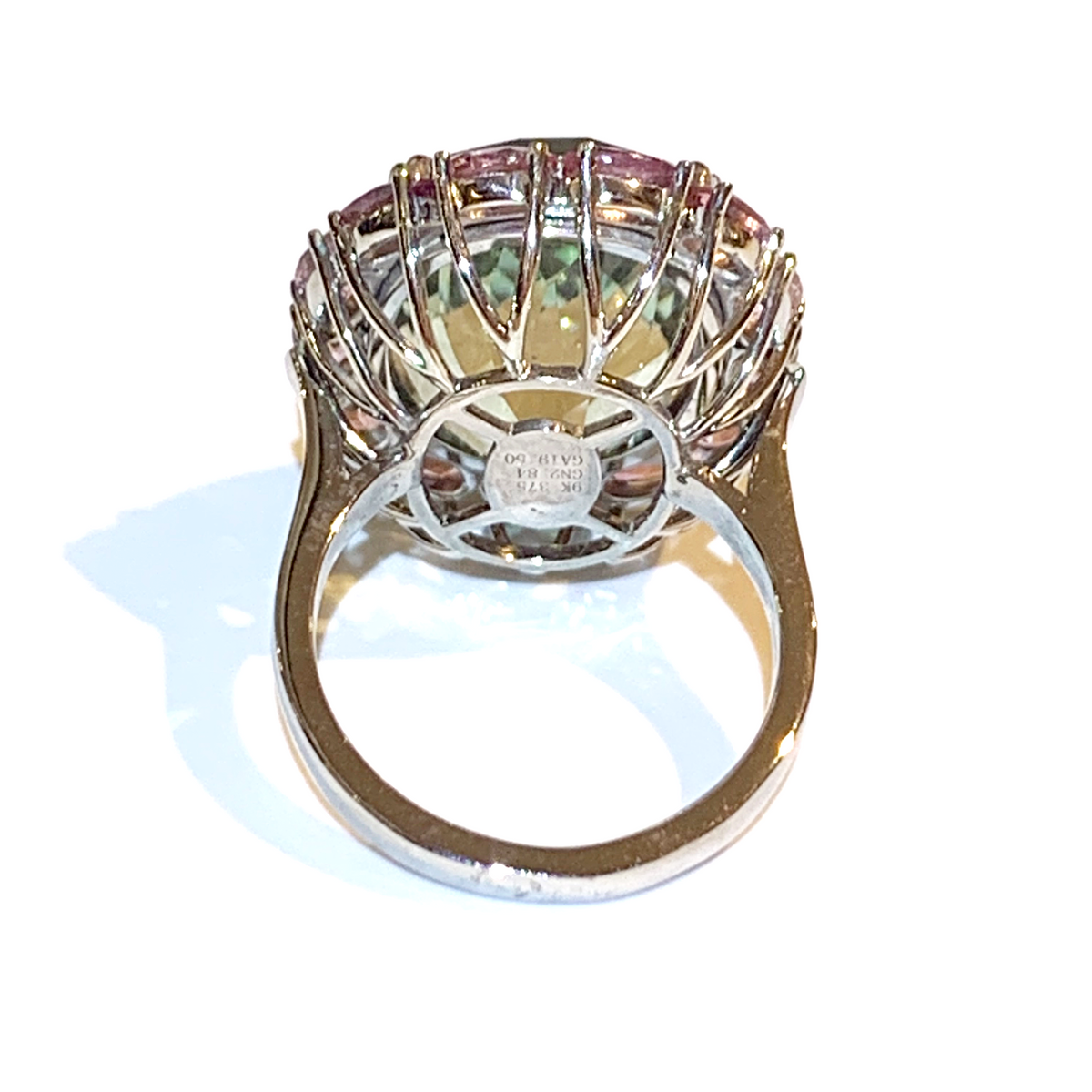 9ct White Gold 20.53ct Green Citrine and Tourmaline Ring