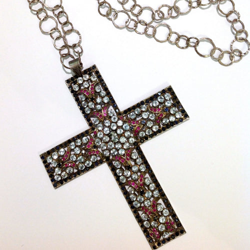 Antique Sapphire, Ruby and Aquamarine Crucifix