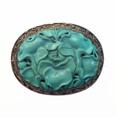 Antique Sterling Silver Turquoise Floral Brooch