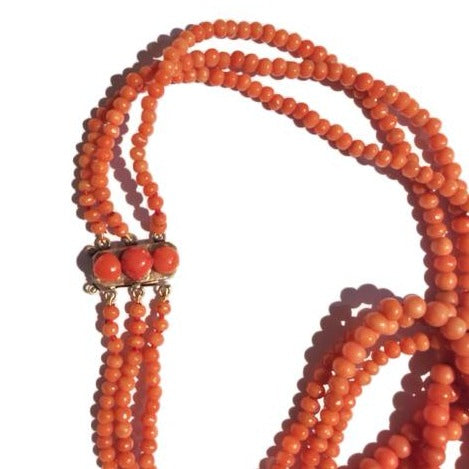 Carved Natural Momo Coral and Onyx Cameo Necklace