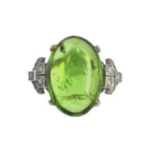 9ct White Gold 10.12ct Cabochon Peridot and Diamond Cocktail Ring