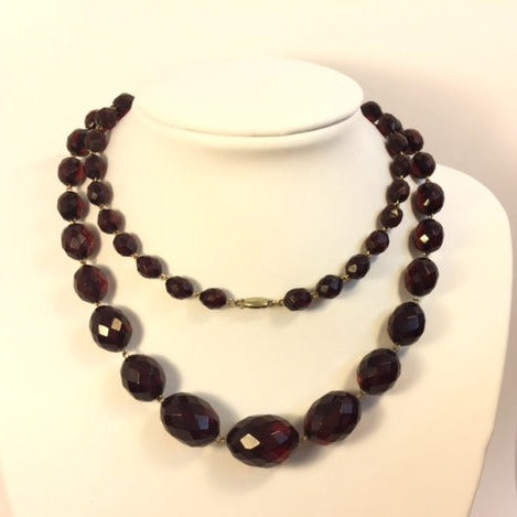 Matinee Length Faceted Cherry Amber Necklace